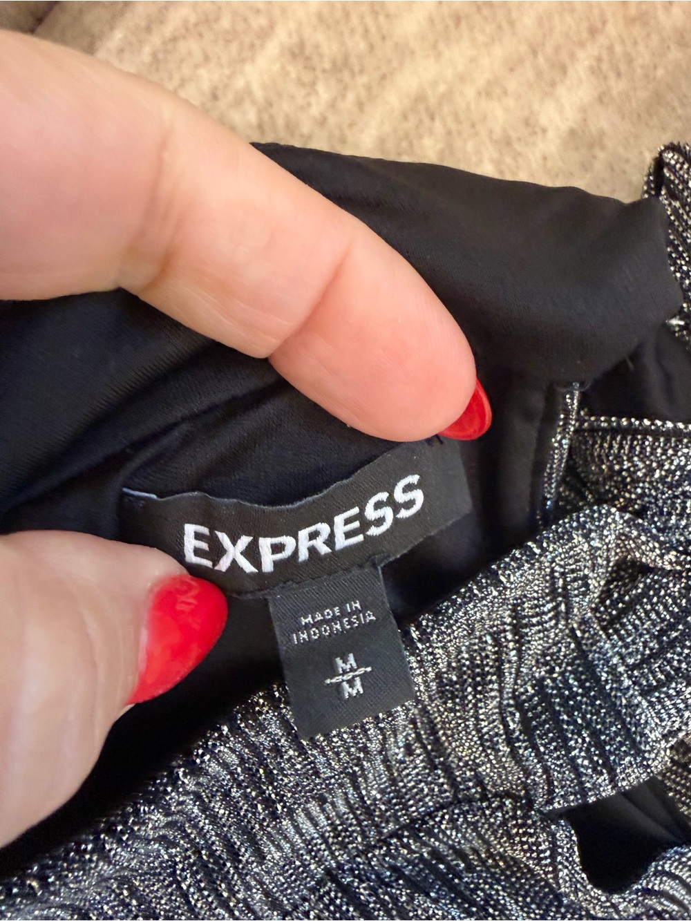 Express Metallic Silver Knit Body Suit with Black Trim